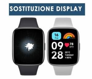 Sostituzione display apple watch, l'immagine mostra un display rotto ed uno riparato